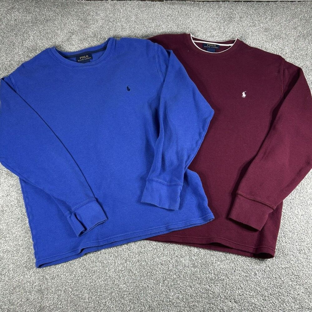 Lot Of 2 Polo Ralph Lauren Mens Large Waffle Knit Thermal Long Sleeve Shirts L